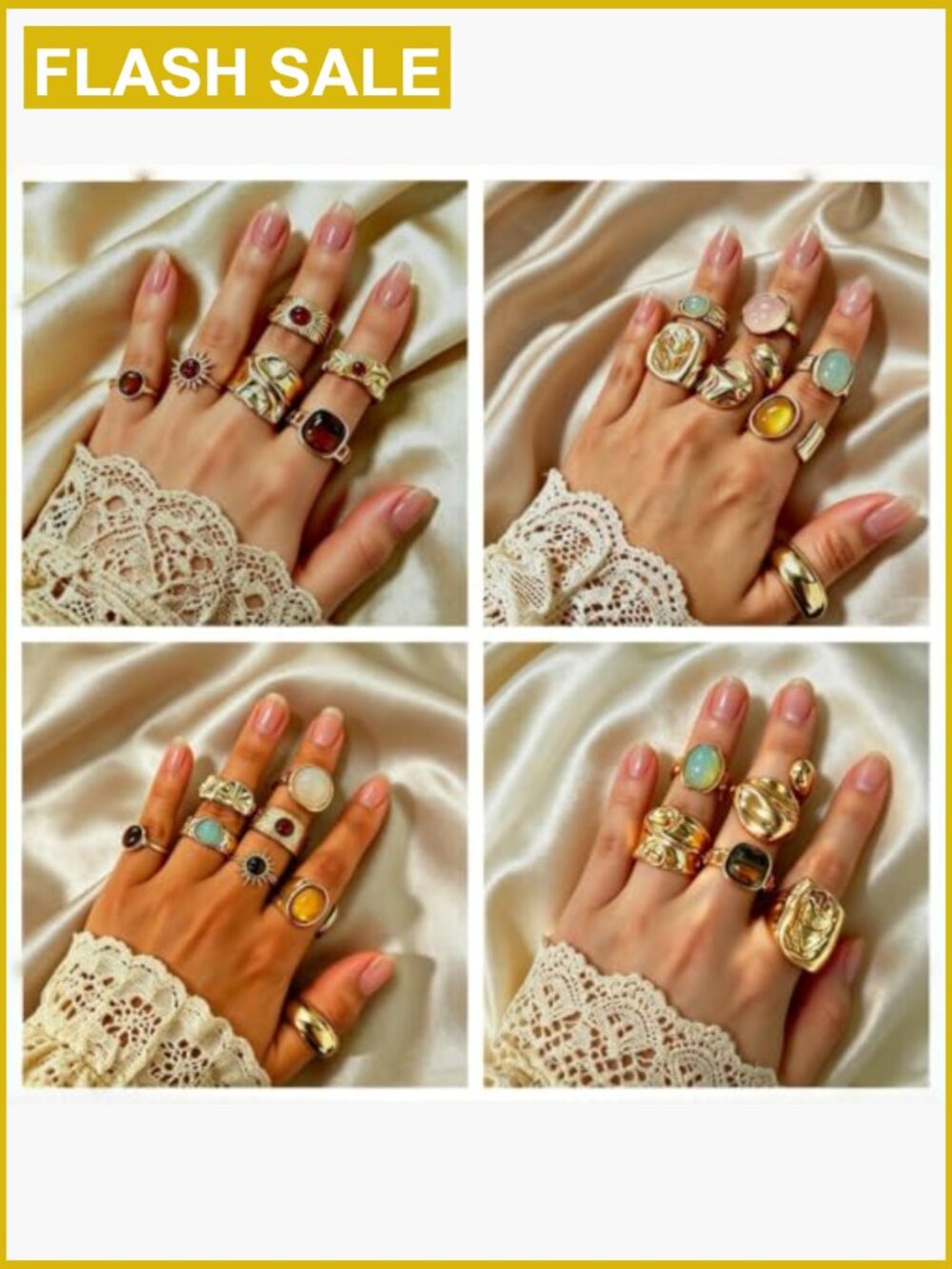 13 Pcs Bohemian Ring Set Gold-Tone Alloy Stackable Vintage Jewelry Gift - Picture 7 of 7